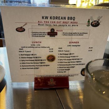 KW Korean BBQ menu 2